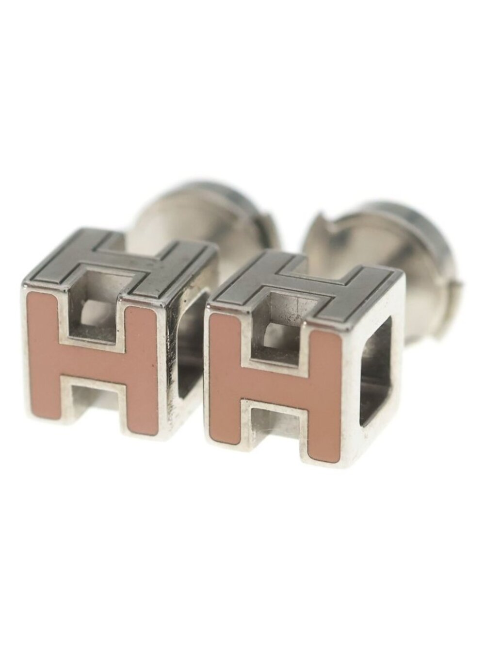 Hermes Cage D'h Cube Stud Earrings Silver